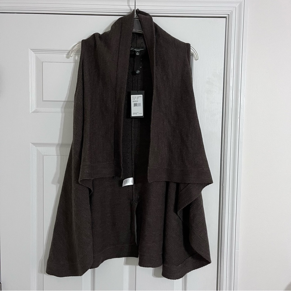 NWT Adrianna Papell Brown Sweater Vest Open Front Cascade Womens Medium
